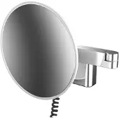 Emco LED Rasier- und Kosmetikspiegel, Wandmodell, Doppelgelenkarm, Vergrößerung 3-fach, rund, Spiralkabel und Stecker, 109506041, Farbe: Chrom
