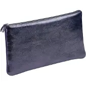 Clairefontaine Astuccio trousse piatta in pelle iridescente. Blu petrolio