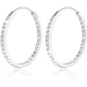 Elli Paar Creolen "Ohrringe Creolen Rund Kristalle Funkelnd Silber", silber, Ohrringe, Damen, mit Stein, Silber 925 (Sterlingsilber), Paar Creolen