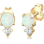 Elli Paar Ohrstecker "Ohrringe Opal Rund und Zirkonia 925 Silber" Gr. 8, gold, Ohrringe, Damen, 8,mit Stein, Silber 925 (Sterlingsilber), Paar Ohrstecker
