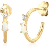 Elli Paar Creolen "Ohrringe Stecker Opal Marquise und Zirkonia 925 Silber" Gr. 12, gold, Ohrringe, Damen, 12, Silber 925 (Sterlingsilber), Paar Creolen