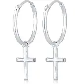 Elli Paar Creolen "Ohrringe Creolen Hänger Kreuz Religion 925 Silber" Gr. 33, silber, Ohrringe, Damen, 33, ohne Stein, Silber 925 (Sterlingsilber), Paar Creolen