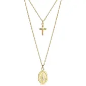 Elli Silberkette "Halskette Layer Kreuz Marienbild 925 Sterling Silber" Gr. 40, gold, Halsketten, Damen, Silber 925 (Sterlingsilber), Silberkette