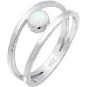 Elli Silberring "Ring Bandring Zweireihig Synthetischer Opal Weiß 925 Sterling Silber" Gr. 56, silber, Fingerringe, Damen, 56, Silber 925 (Sterlingsilber), Silberring