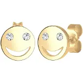 Elli Paar Ohrstecker "Ohrringe mit Smiling Face 925 Silber, mit Kristallen von Swarovski", gold, Ohrringe, Damen, Silber 925 (Sterlingsilber), Paar Ohrstecker