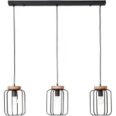 Brilliant Hängelampe Tosh Beam 3-helles Schwarz mit Holzbraun