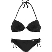Buffalo Push-Up-Bikini , Damen, Gr. 40, Cup A, schwarz, Polyamid, Strukturmuster, Bikini-Sets Push-Up-Bikini, mit modischer Struktur