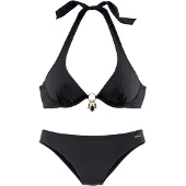 Bruno Banani Bügel-Bikini , Damen, Gr. 38, Cup D, schwarz, Microfaser, unifarben, Bikini-Sets Bügel-Bikini, mit gold-schwarzenen Accessories, Topseller