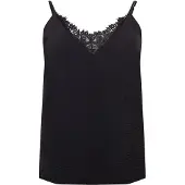 ONLY Carmakoma Spitzentop "CARMETTA LIFE MIX LACE SINGLET WVN", Damen, Gr. 44, schwarz, Jersey, Obermaterial: 100% Polyester, unifarben, regular fit normal, V-Ausschnitt, Tops Spitzentop
