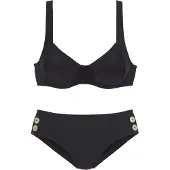 Vivance Bügel-Bikini , Damen, Gr. 40, Cup G, schwarz, Polyamid, unifarben, Bikini-Sets Bügel-Bikini, mit goldfarbenen Zierknöpfen