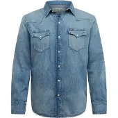 Ralph Lauren für Herren. 710703936001 Blaugeflammtes Denim-Westernhemd (XS), Lässig, Baumwolle, Klassisch, Langarm