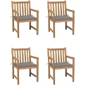 vidaXL Gartenstühle 4 Stk. mit Grauen Kissen Massivholz Teak