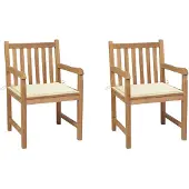 vidaXL Gartenstühle 2 Stk. mit Cremeweißen Kissen Massivholz Teak