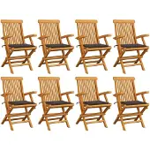 vidaXL Klappstühle mit taupefarbenen Kissen, 8-teilig, Massivholz Teakholz