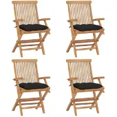 vidaXL Klappstühle mit schwarzen Kissen, 4 Stück, Massivholz Teakholz