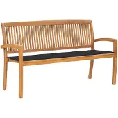 vidaXL Stapelbare Gartenbank mit Auflage 159 cm Massivholz Teak