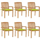vidaXL Stapelbare Gartenstühle mit Kissen 6 Stk. Massivholz Teak