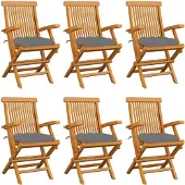 vidaXL Klappstühle mit grauen Kissen, 6-teilig, Massivholz Teakholz