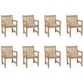 vidaXL Gartenstühle 8 Stk. mit Beigen Kissen Massivholz Teak