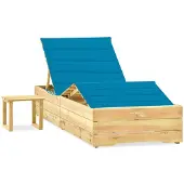 vidaXL Garten-Sonnenliege mit Tisch und Auflage Kiefer Imprägniert