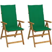 vidaXL Verstellbare Klappstühle 2 Stk. mit Kissen Akazie Massivholz
