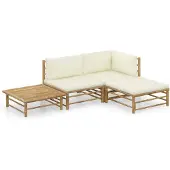 vidaXL 4-Tlg Garten-Lounge-Set mit Cremeweißen Kissen Bambus 3058189