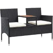 Natur24 2-Sitzer-Gartenbank mit Teetisch 143 cm Poly Rattan Schwarz