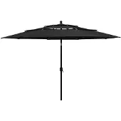 vidaXL Sonnenschirm mit Aluminium-Mast 3-lagig Schwarz 3,5 m
