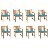 vidaXL Gartenstühle 8 Stk. mit Blauen Kissen Massivholz Teak