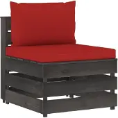 vidaXL Modulares Mittelsofa mit Kissen Grau Imprägniertes Holz