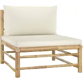 vidaXL Garten-Mittelsofa mit Kissen Cremeweiß Bambus