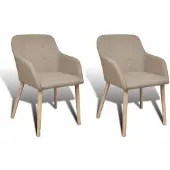 vidaXL Esszimmerstühle 2 Stk. Beige Stoff und Massivholz Eiche