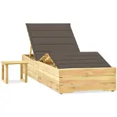 vidaXL Garten-Sonnenliege mit Tisch und Auflage Kiefer Imprägniert in Taupe