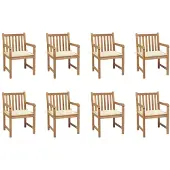 vidaXL Gartenstühle 8 Stk. mit Creme Kissen Massivholz Teak