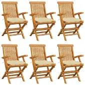 vidaXL Klappstühle mit cremeweißen Kissen, 6-teilig, Massivholz Teakholz