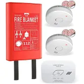 Elro FF0404 Brandschutzset: 2 Rauchmelder 5J Batterie CO-Melder 10J Löschdecke