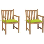 vidaXL Gartenstühle 2 Stk. mit Hellgrünen Kissen Massivholz Teak