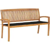 vidaXL Stapelbare Gartenbank mit Auflage 159 cm Massivholz Teak