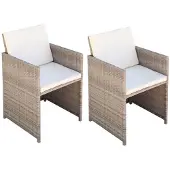 vidaXL Gartenstühle 2 Stk. mit Polstern und Kissen Poly Rattan Beige