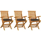 vidaXL Klappstühle mit taupefarbenen Kissen, 3-teilig, Massivholz Teakholz