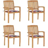 vidaXL Stapelbare Gartenstühle mit Kissen 4 Stk. Massivholz Teak