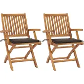 vidaXL Klappstühle 2 Stk. mit Taupe Kissen Teak Massivholz