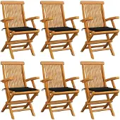 vidaXL Klappstühle mit schwarzen Kissen, 6-teilig, Massivholz Teakholz