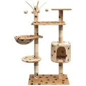 vidaXL Katzen-Kratzbaum 125 cm Beige mit Pfoten-Aufdruck