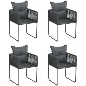 vidaXL Gartenstühle 4er-Set mit Kissen Polyrattan Schwarz