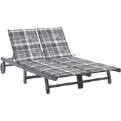 vidaXL 2-Personen-Sonnenliege mit Auflage Grau Akazie Massivholz