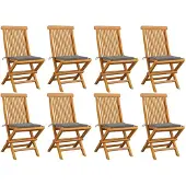 vidaXL Klappstühle mit grauen Kissen, 8-teilig, Massivholz Teakholz