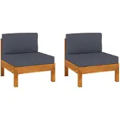 vidaXL Mittelsofas 2 Stk. mit Dunkelgrauen Kissen Massivholz Akazie