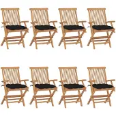 vidaXL Klappstühle mit schwarzen Kissen, 8-teilig, Massivholz Teakholz