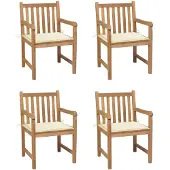 vidaXL Gartenstühle 4 Stk. mit Cremeweißen Kissen Massivholz Teak